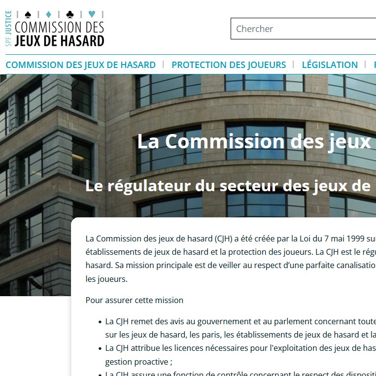 View of the gamingcommission.be website