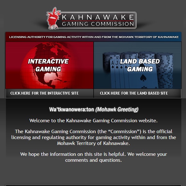 View of the gamingcommission.ca website