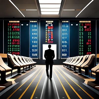 A man lost amidst screens of numbers