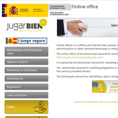 Vue du site sede.ordenacionjuego.gob.esView of the sede.ordenacionjuego.gob.es website