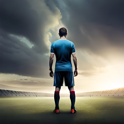 A sad footballer from the back
