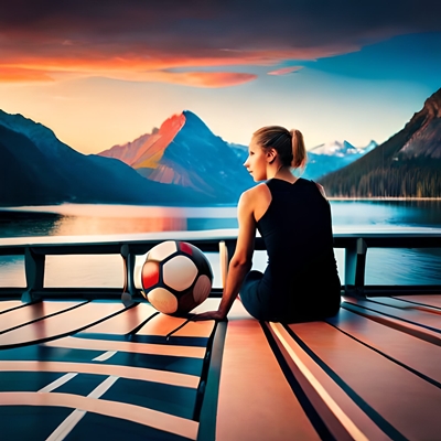 A footballer attends with her ball at her side